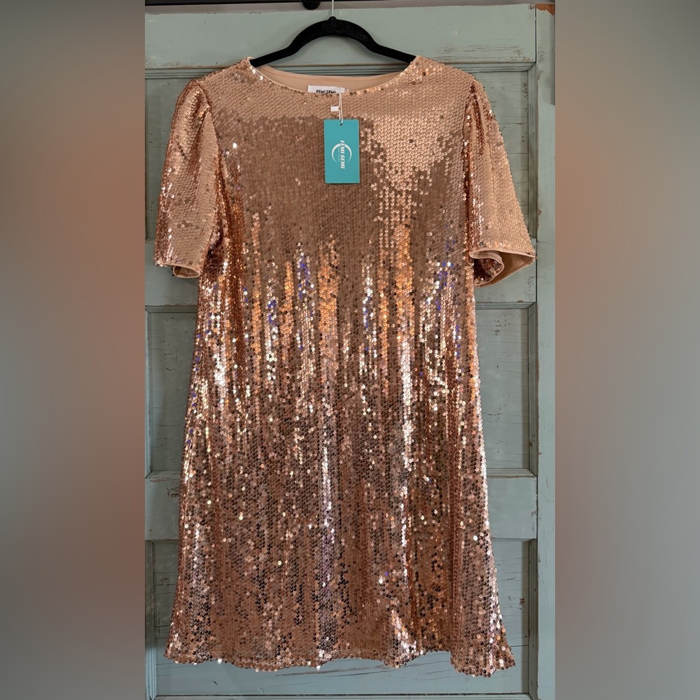 Elegant Sequin Party Dress in Rose Gold